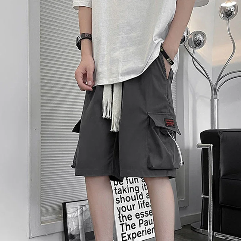 Summer Mens Cargo Shorts Black Pocket Japanese Fashion Streetwear Hip Hop Short Pants