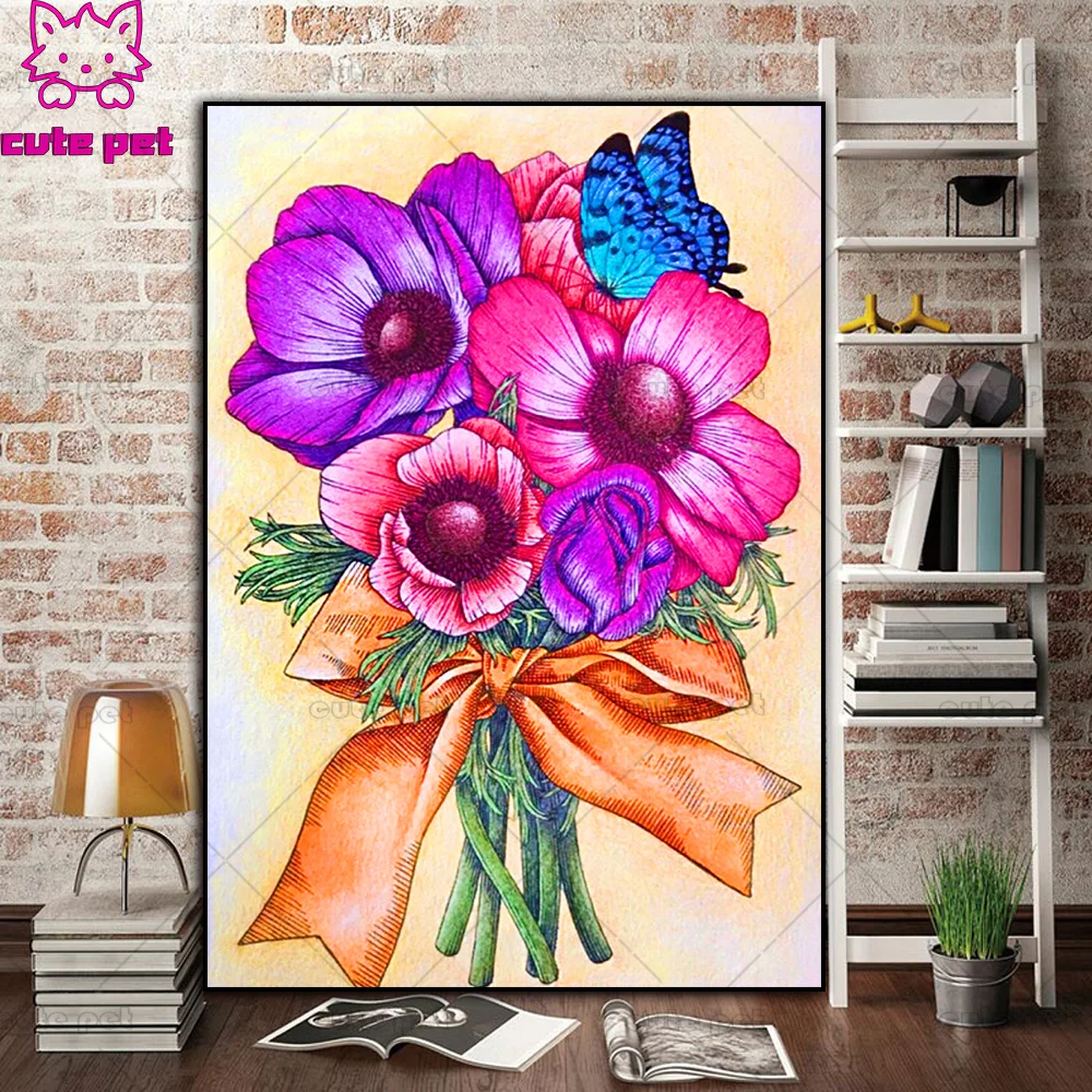 DIY Diamond Painting Hand painted flowers Full Square Drill 5D Cross Stitch Decor Mosaic Painting Rhinestone Embroidery beadwork