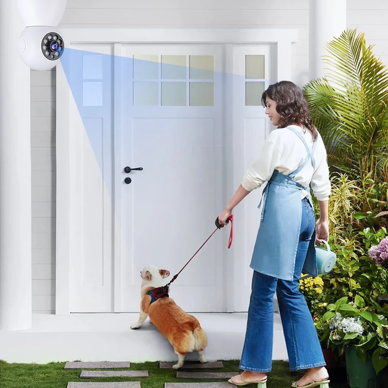 Câmera de Vigilância PTZ com Visão Noturna Infravermelha, Detecção de Movimento, Interfone Bidirecional, Controle Remoto de Aplicativos, Segurança IP Externa, 1080P