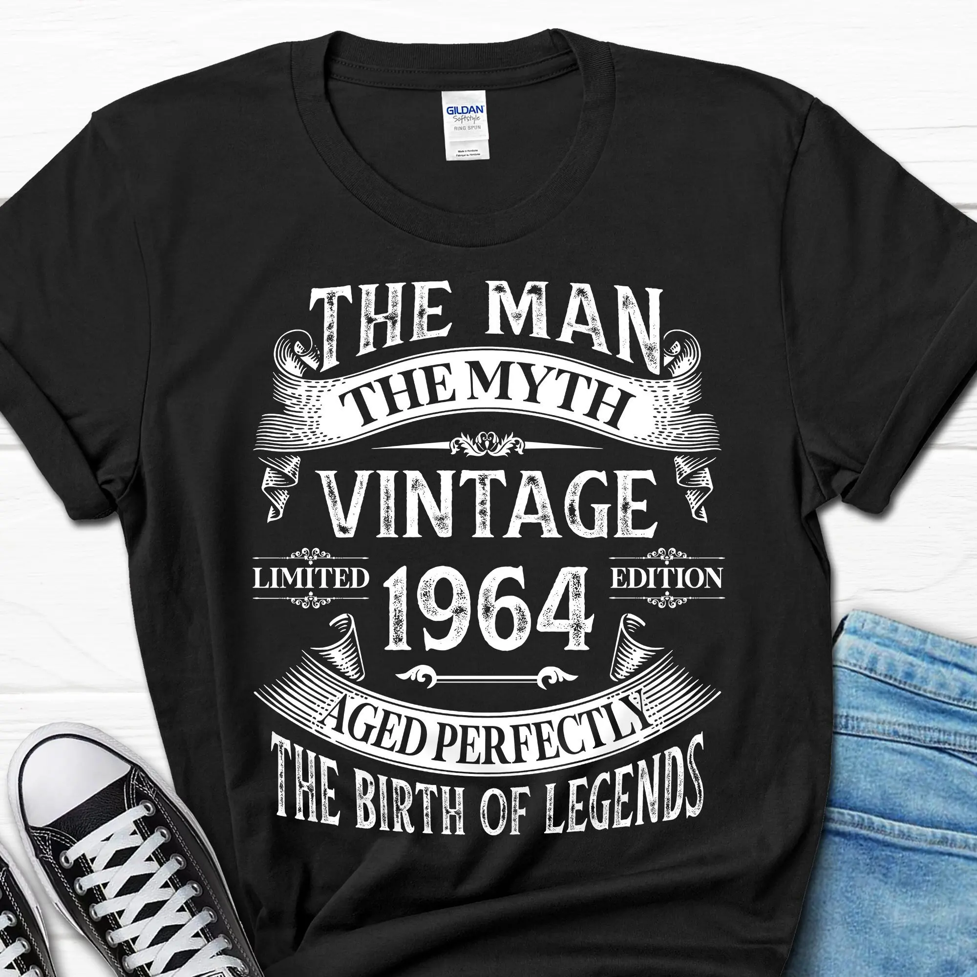 

The Man Myth Vintage 1964 Birthday Men s T Shirt 60th for Him Husband Turning 60