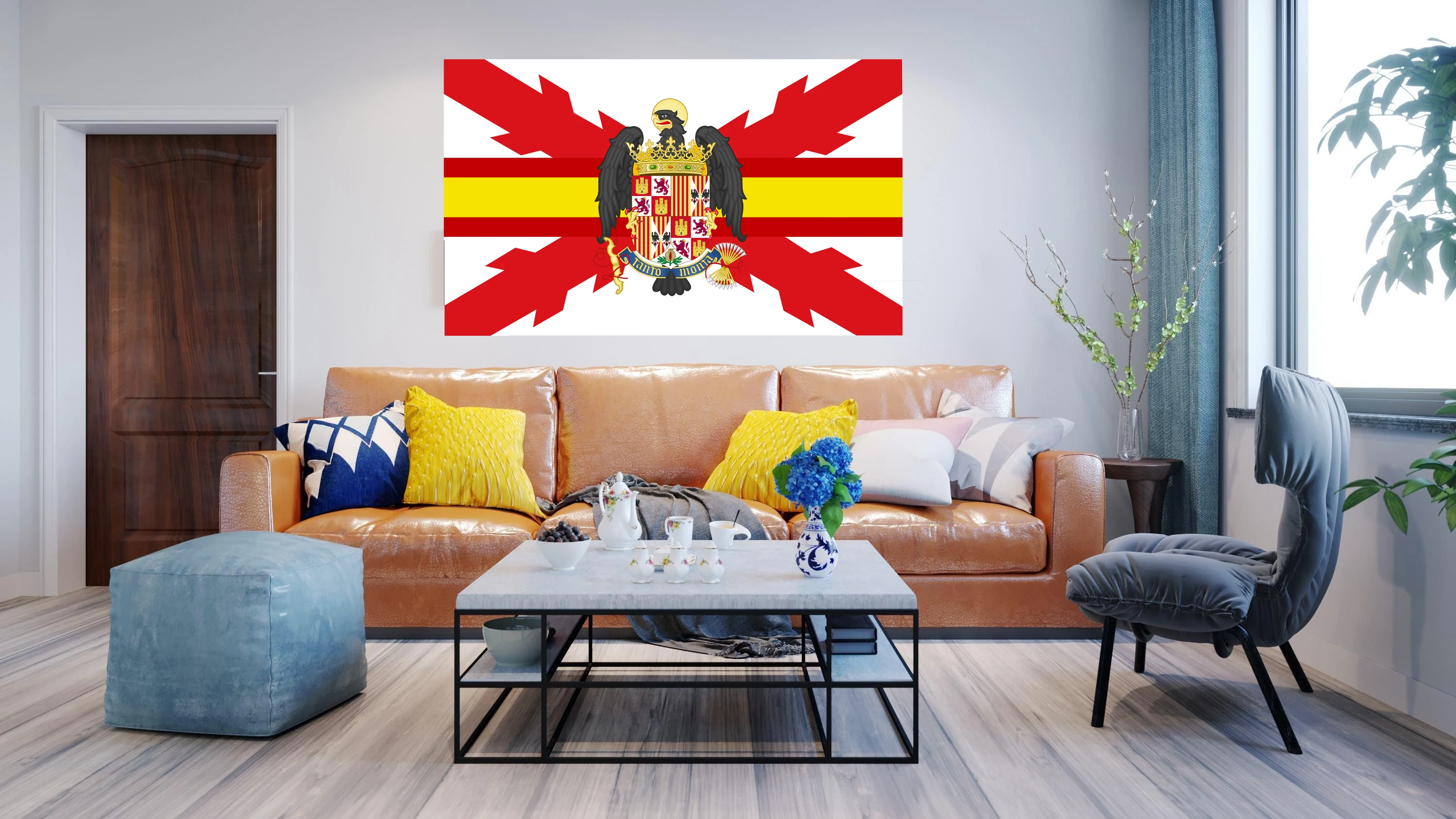 Burgundy Cross with Emblem, Spanish Flags, Interior Decoration 3x5ft High definition digital printing