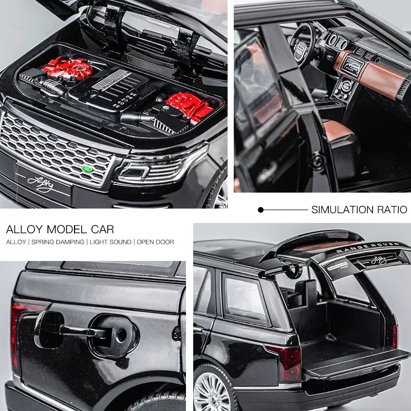 Coche de juguete grande Land Rover Range Rover 1:18, modelo de aleación, simulación de sonido y luz, Colección para niños, regalo de decoración