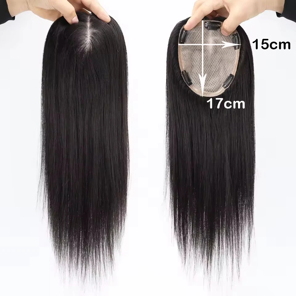 

Накладка для волос из натуральных волос на шелковой основе 15x17 см для женщин, шелковый топ, прядь из волос Remy, ручная работа, дышащий парик с заколками