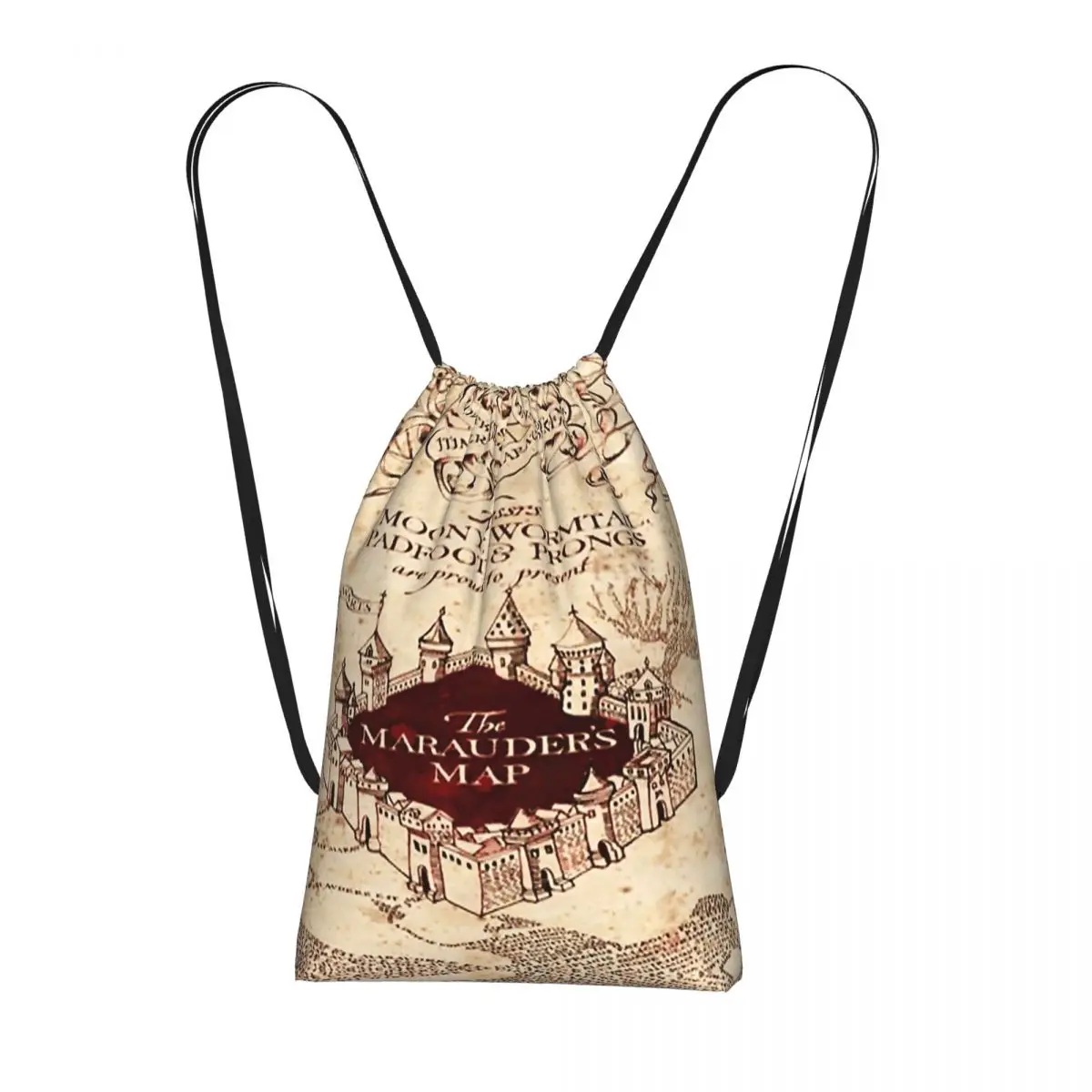Magic Marauders Map Harny Potter Drawstring Backpack Sports Gym Bag Lightweight Foldable Storage Drawstring Bag for Men Women