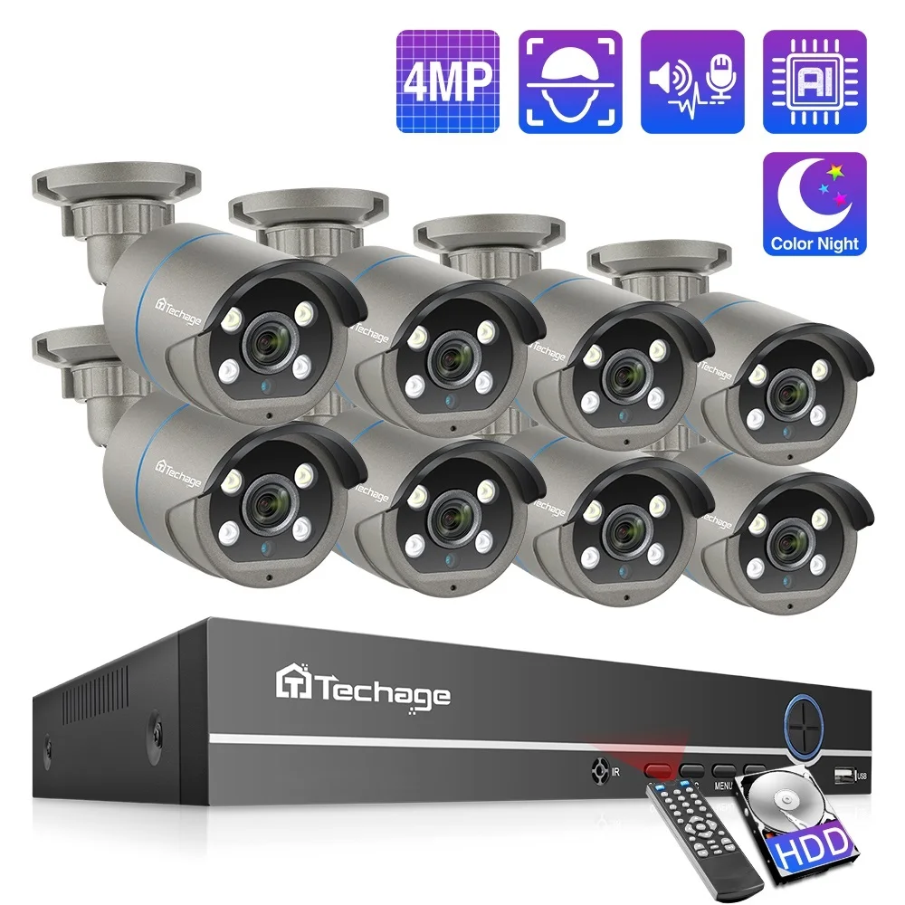 Top 8CH HD 4MP POE NVR Kit CCTV Security System H.265 Color Night Outdoor Audio Record IP Camera P2P Video Surveillance Set