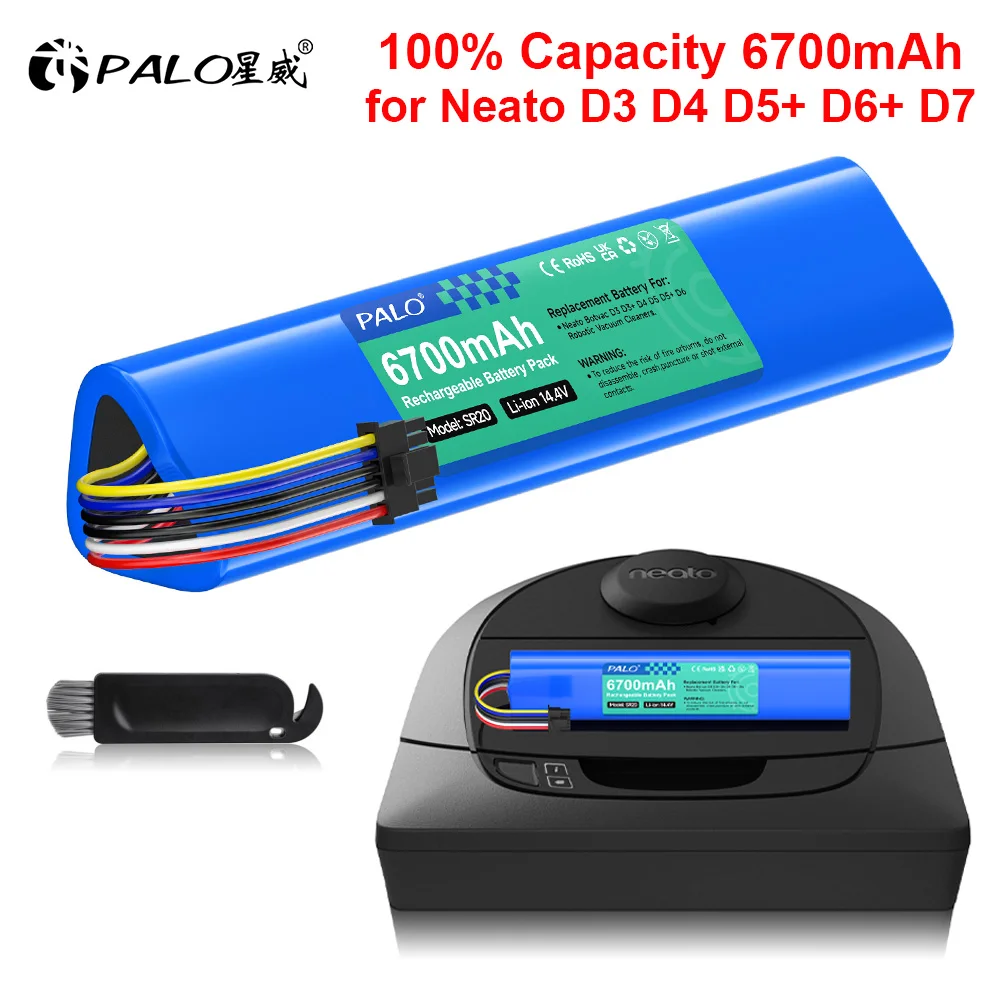 PALO 14.4V 6700mAh Battery for Neato Botvac D3, D3+, D4, D5, D5+, D6, D7,D301,D303,D502,D503,D701,D702,D703,D705 Vacuum Cleaner 