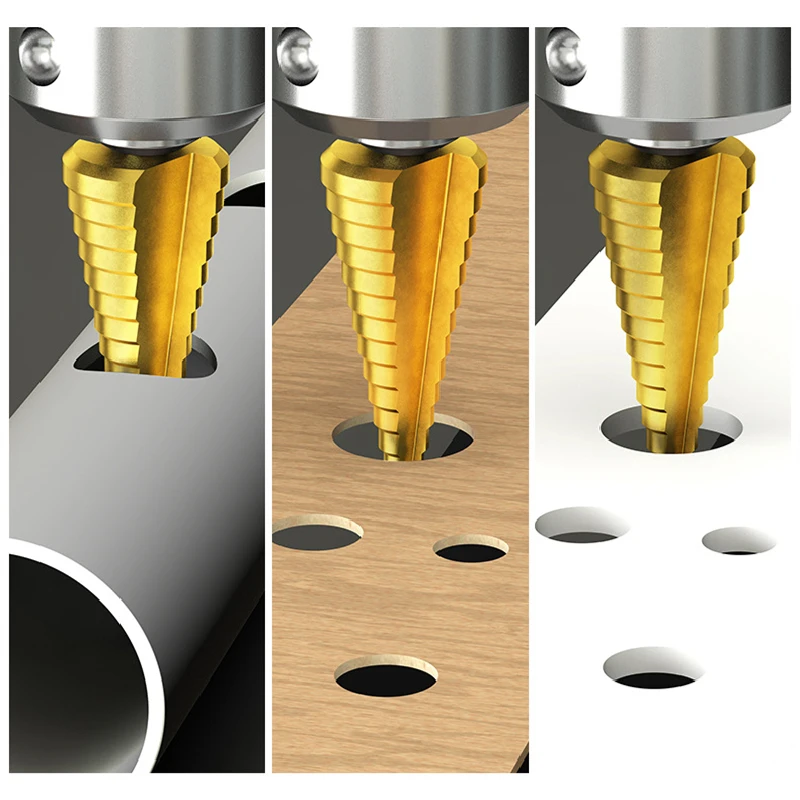 Punta da trapano a gradino da 4-32 mm con impugnatura esagonale Design a pagoda con scanalatura dritta per prestazioni e durata migliorate