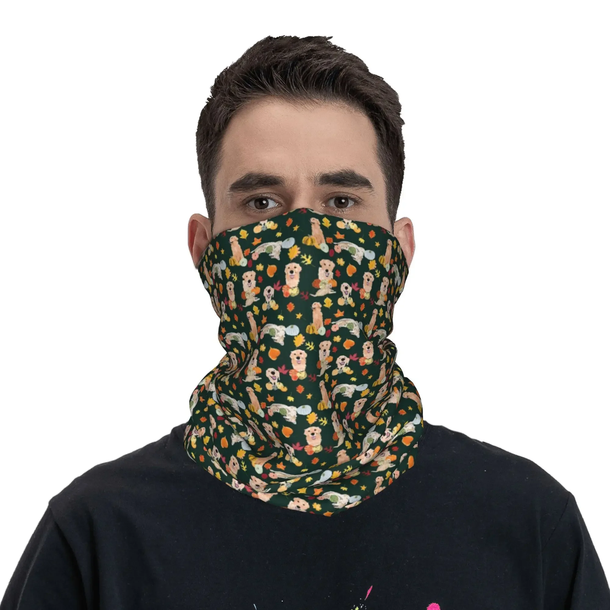 Golden Retriever  Fall Green Bandana Neck Gaiter Printed Face Scarf Multifunction Headwear Cycling Unisex Adult All Season view 2