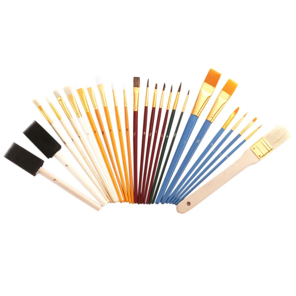 

25pcs Paint Brush Set Artists Professional Art Supplies Assorted Sizes Nylon Hair Bristle Sponge Camel Tips For Acrylic Oil