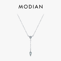 MODIAN 925 Sterling Silver Dainty Y Shape Round & Rhombic Fashion Pendant Necklace For Women Chain Necklace Trendy Jewelry Gift