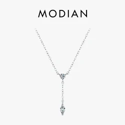 MODIAN 925 Sterling Silver Dainty Y Shape Round & Rhombic Fashion Pendant Necklace For Women Chain Necklace Trendy Jewelry Gift
