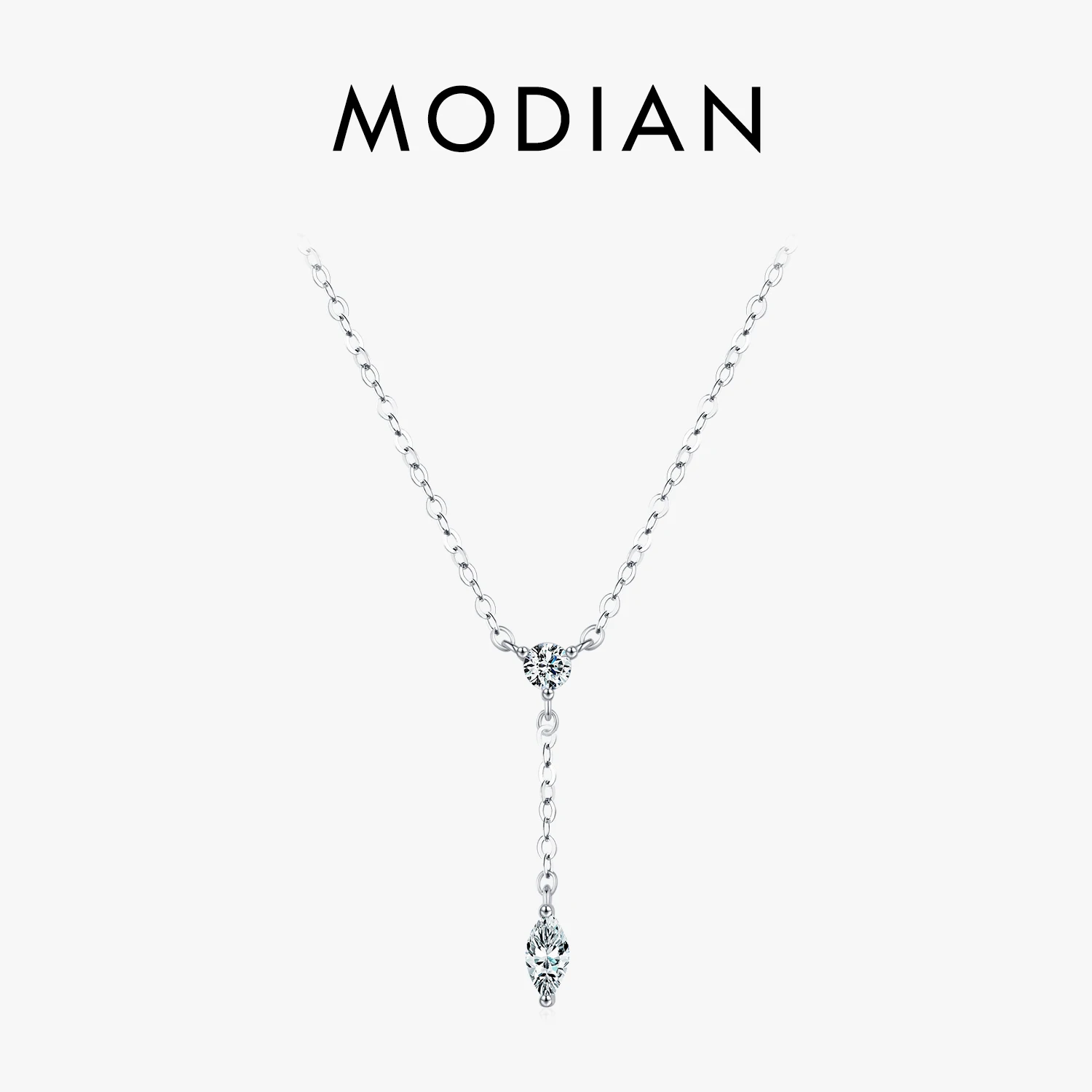 MODIAN 925 Sterling Silver Dainty Y Shape Round & Rhombic Fashion Wisiorek Naszyjnik Dla Kobiet Łańcuch Naszyjnik Modna Biżuteria Prezent