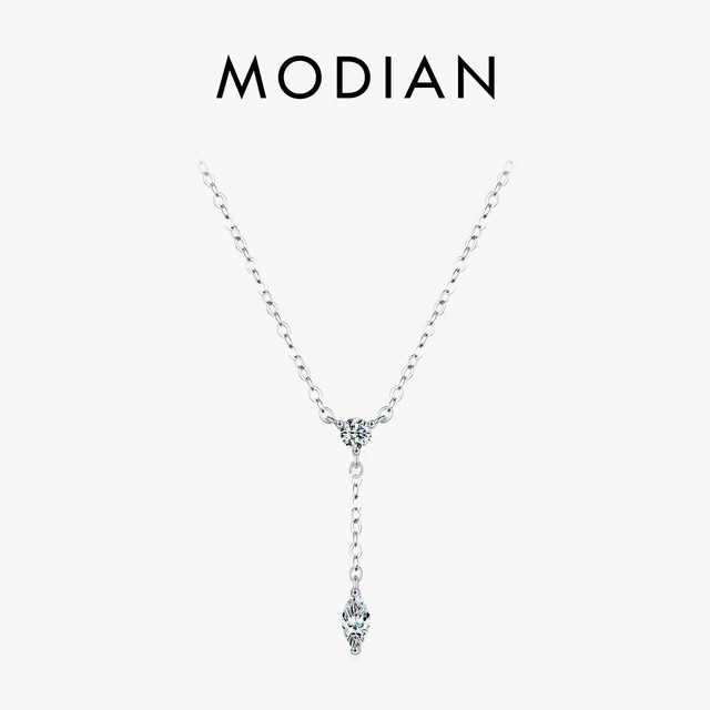 MODIAN 925 Sterling Silver Dainty Y Shape Round & Rhombic Fashion Wisiorek Naszyjnik Dla Kobiet Łańcuch Naszyjnik Modna Biżuteria Prezent