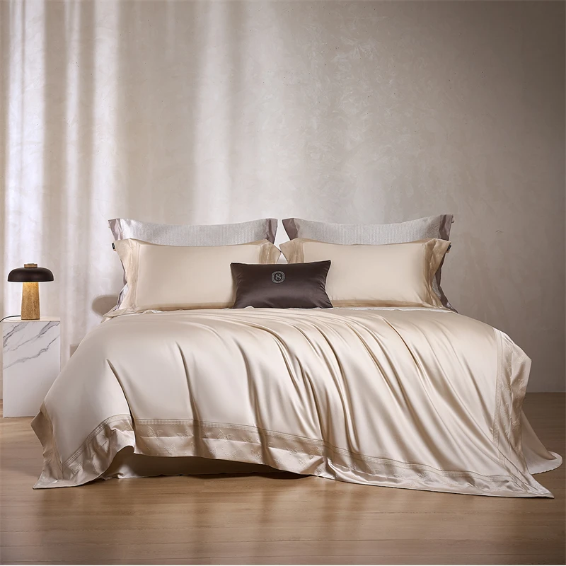 Luxury Lyocell Cotton Butterfly Jacquard Bedding Set, Soft Silky Duvet Cover Set, Pillowcases, Bed Sheet/Fitted Sheet, 4Pcs