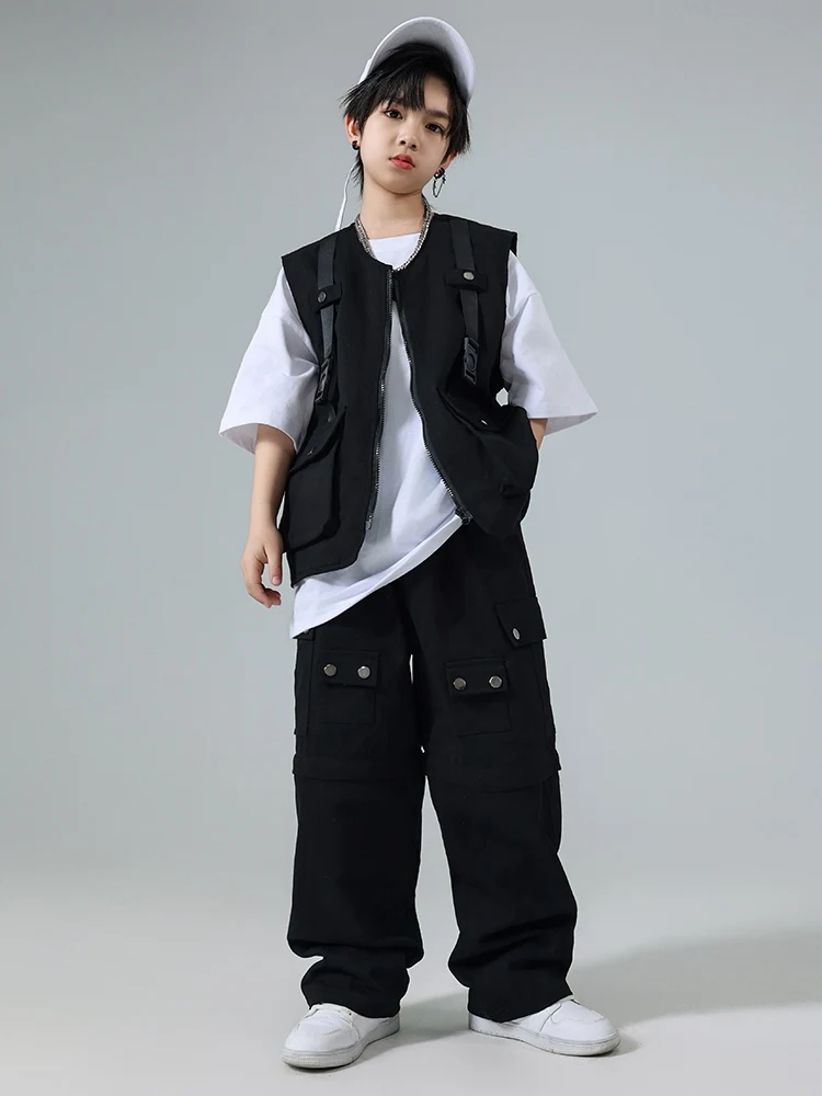 New Kids Hip Hop Dance Costume Black Vest Detachable Pants Girls Jazz Dancewear Fashion Catwalk Clothing Boys Stage Sets BL13451