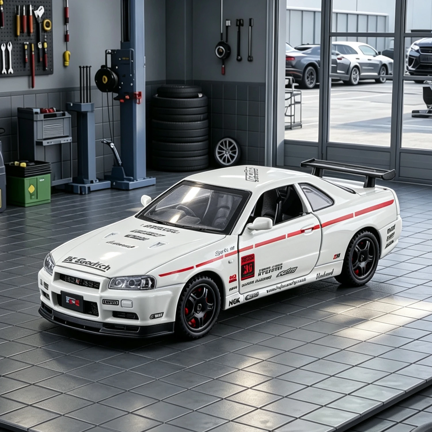 1:32 R34 Charger W25K LP750-4 LP770-4 Sport Car Model Sound Light Diecast Vehicle Gift Miniature Voiture