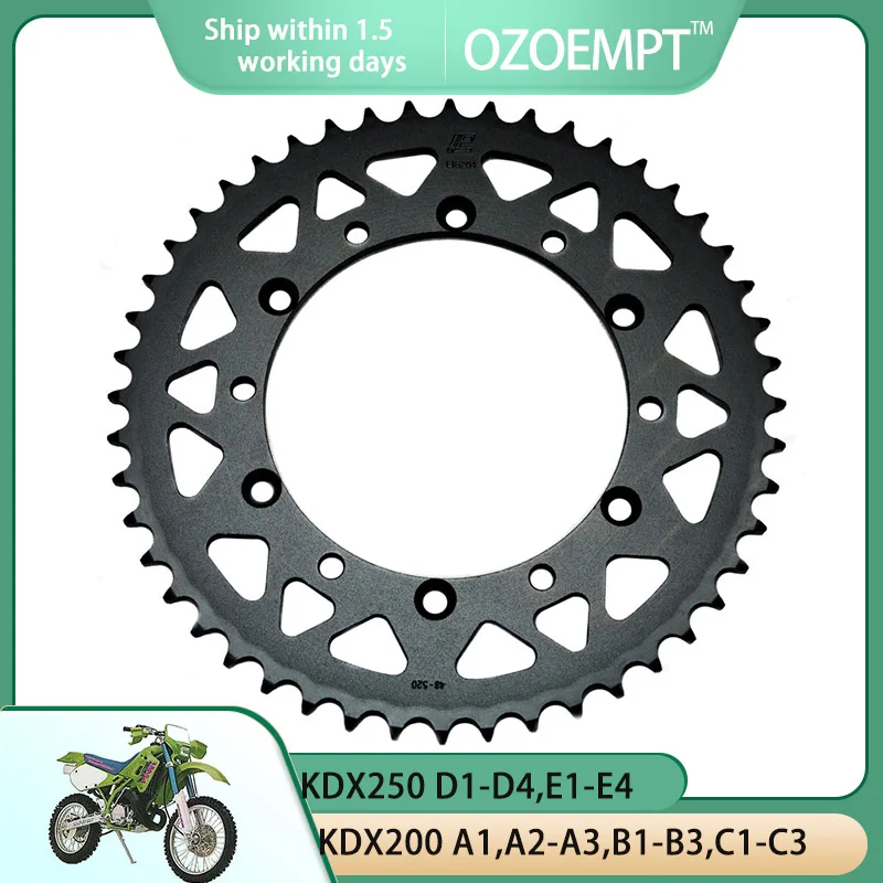 OZOEMPT 520-48T Motorcycle Rear Sprocket Apply to KX125 H1-H2,K5   KDX200 A1,A2-A3,B1-B3,C1-C3,D1-D2  KDX250 D1-D4,E1-E4  91-94