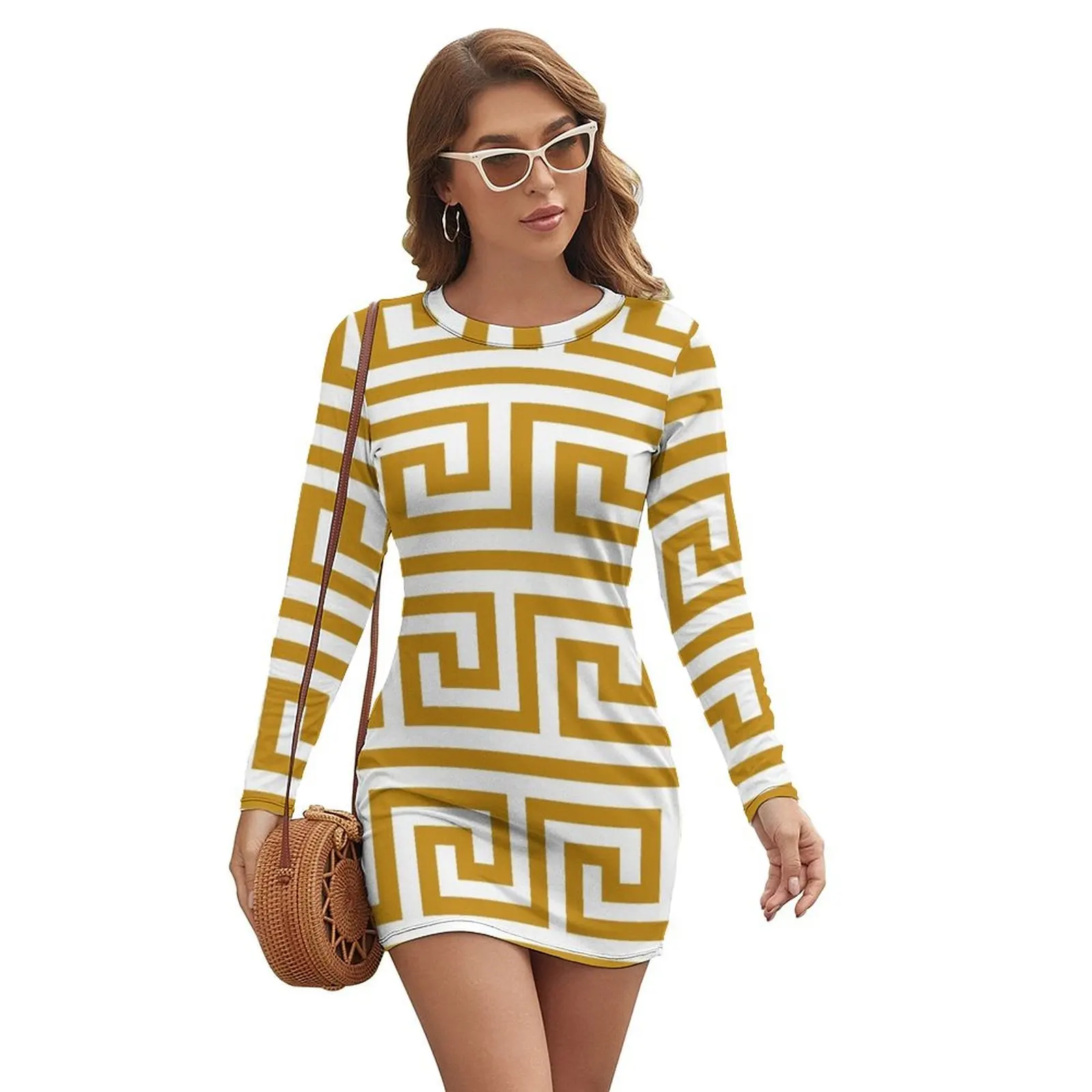 

Gold Greek Key Long-sleeved Dress Dress women clothing women summer 2024 elegant chic wedding evening dresses dress summer