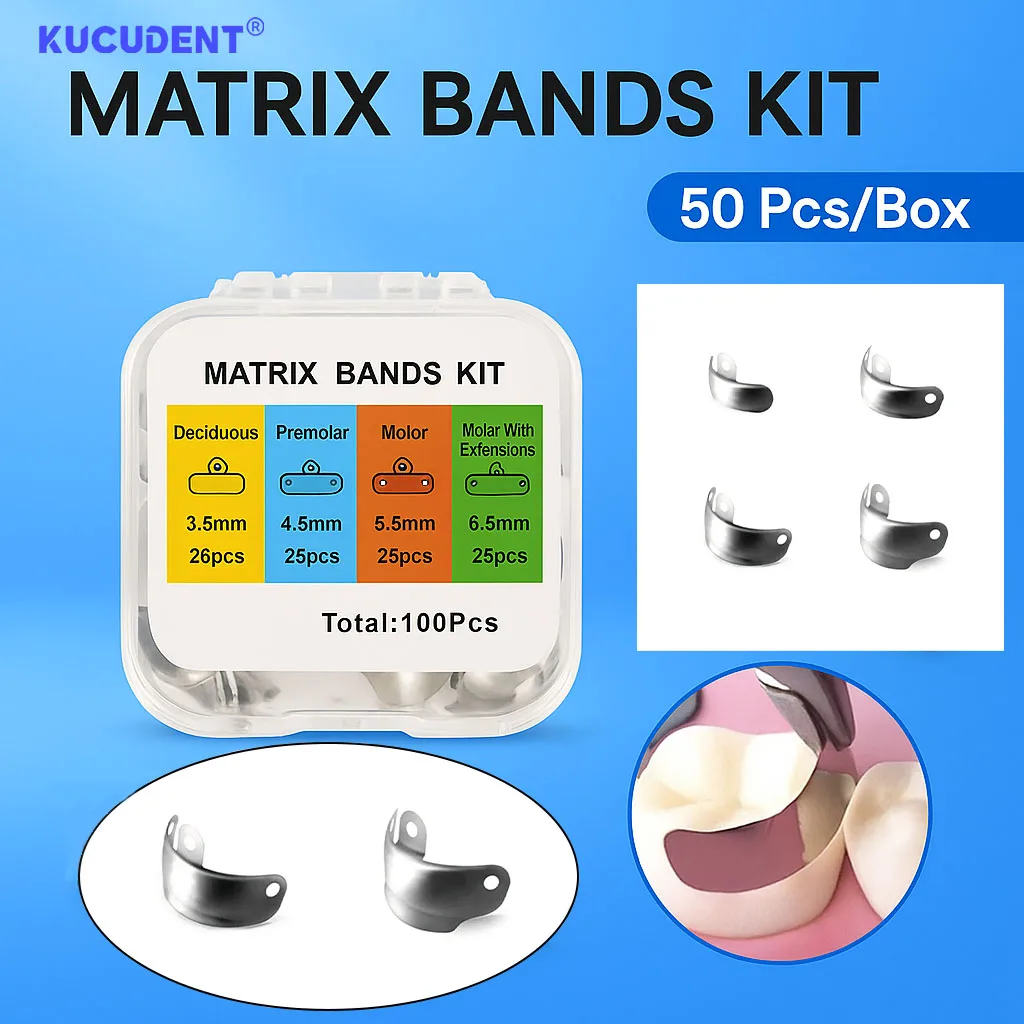 

100 шт. стоматологические секционные матрицы, металлические контурные ленты для восстановления моляров, размеры 3,5-6,5 мм для стоматологии, замена моляров