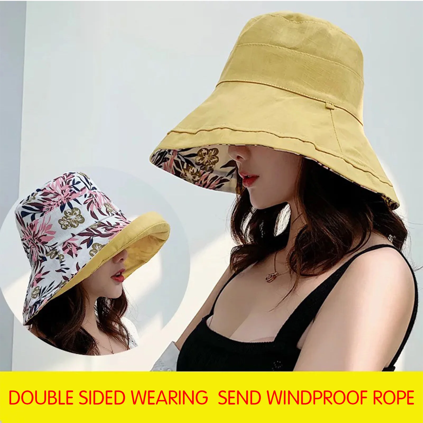 

Women Sun Hat Anti-UV Summer Spring Outdoor Traveling Wide Brim Hat Reversible Double-Side-Wear Beach Hat Foldable Bucket Cap