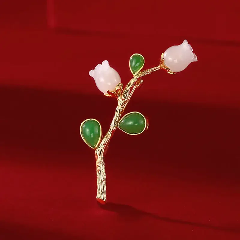 بروش العقيق الأخضر من اليشم الهيتي الطبيعي ، على الطراز الصيني ، شيونغسام طازج ، إكسسوارات زهور الصدر ، وردي ، تصميم ملهم #2
