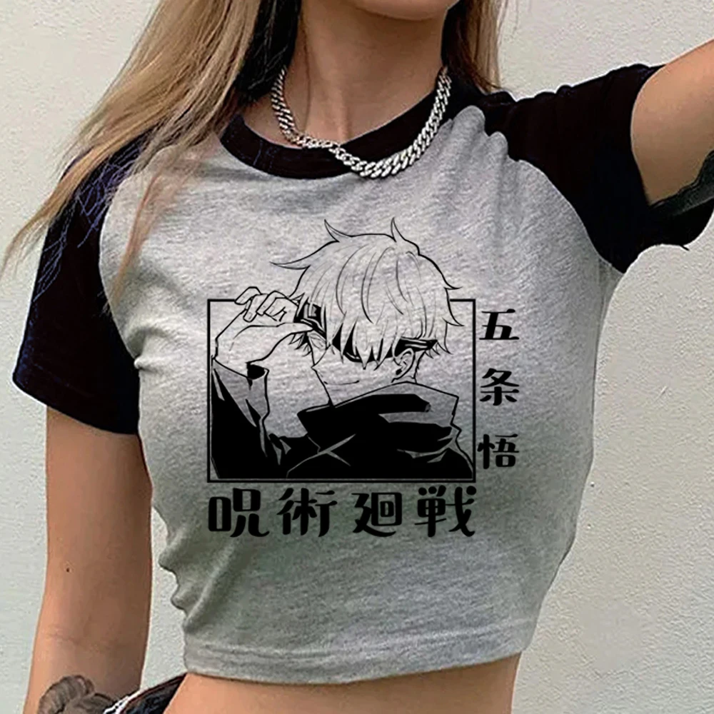 Jujutsu Kaisen Crop Top Damen Japan Meme Grunge Goth Baddie Top Tees Y2K Summer Cutecore – Detail 11