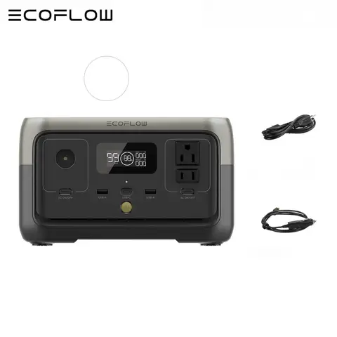 ECOFLOW RIVER 2 Portable Power Station for Cable, 256Wh LiFePO4 Battery, 1-Hour Fast Charge, Up to 600W AC Outlets