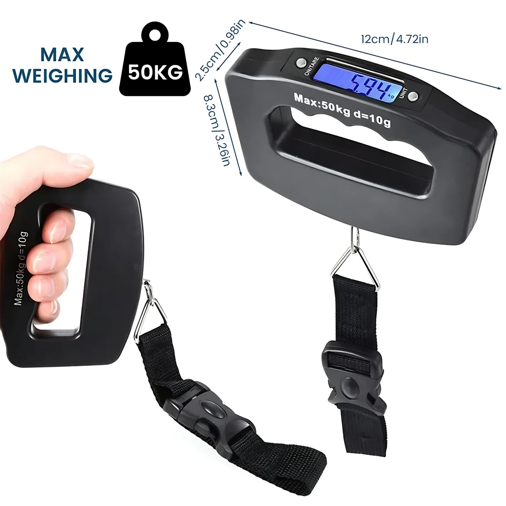 50kg Digital Luggage Scale Portable Suitcase Scale Handheld Electronic Scales Backlight Digital Display Travel Accessories