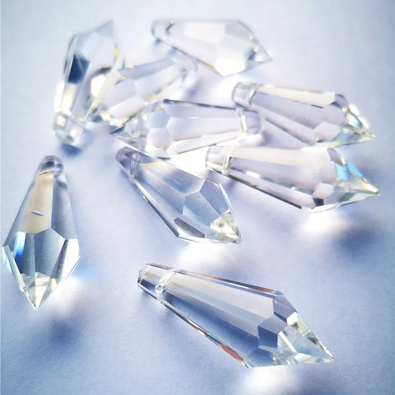 Top Quality 10pcs Clear Crystal Icicle U-drops Chandelier Prisms Glass Lighting Parts (Free Jump Rings) 38mm Curtain Accessories