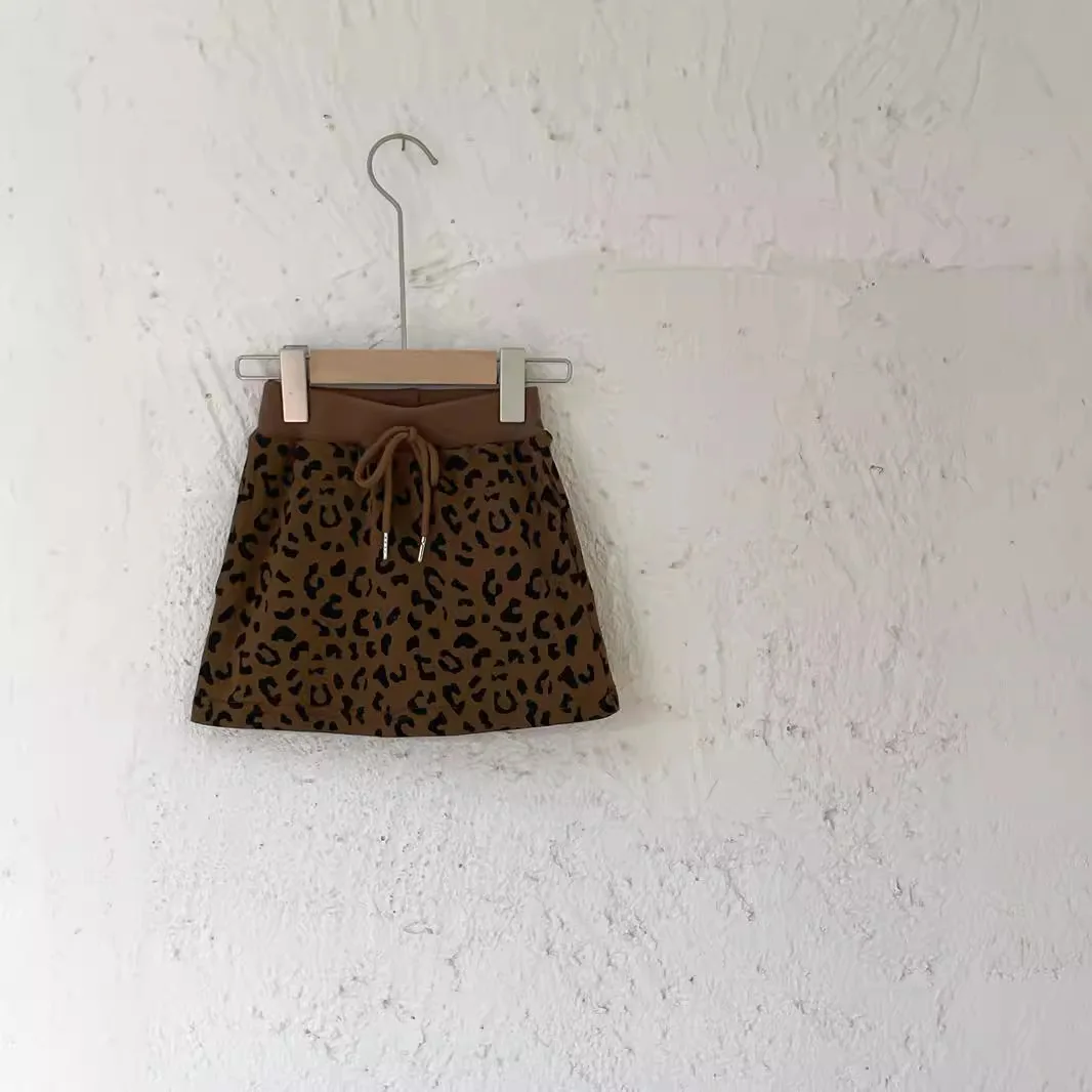 Children Leopard Pattern A-line Short Skirt 2024 Summer New Children Wear Girls Maillard Half Skirt Wrapped Hip Skirt