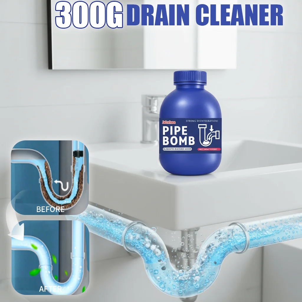 Powerful Drain Cleaning Gel For Kitchen Sinks Showers & Pipes Fast Clog Removal Unclog Drains Dissolves Hair & Food Blockages