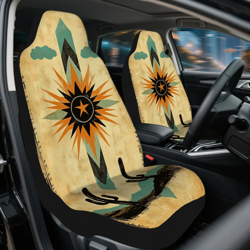 Set Of 2 Car Covers Featuring Desert Sun And Cactus Vista Themes – Chic, Long-Lasting, And Premium Front Covers Suitable For A W