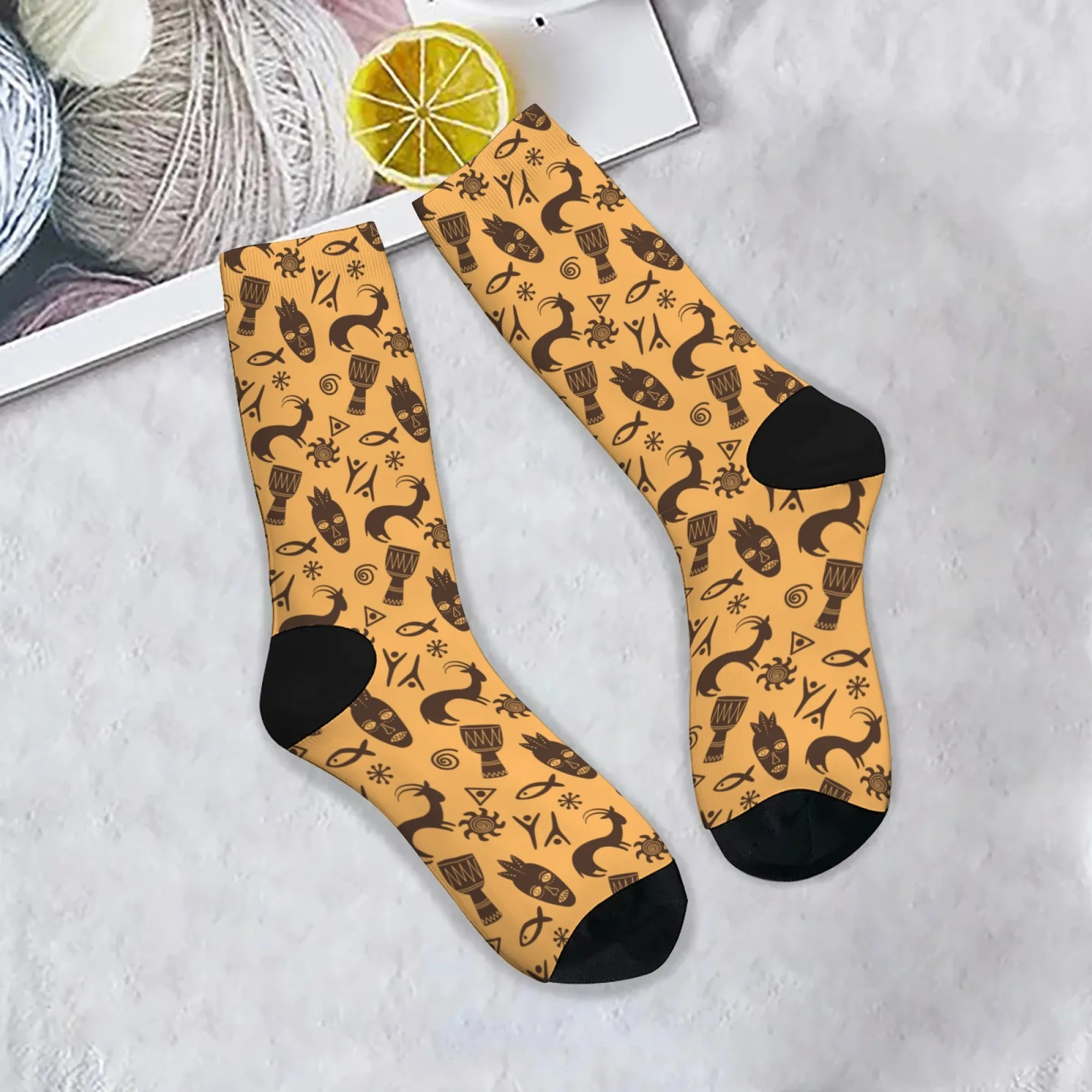 Herrensocken mit afrikanischem Stammes-Symbol, Retro-Mode, bequem, rutschfest, lässig, Sportsocken, Geschenk, Neuheit, lustige Kompressionssocken
