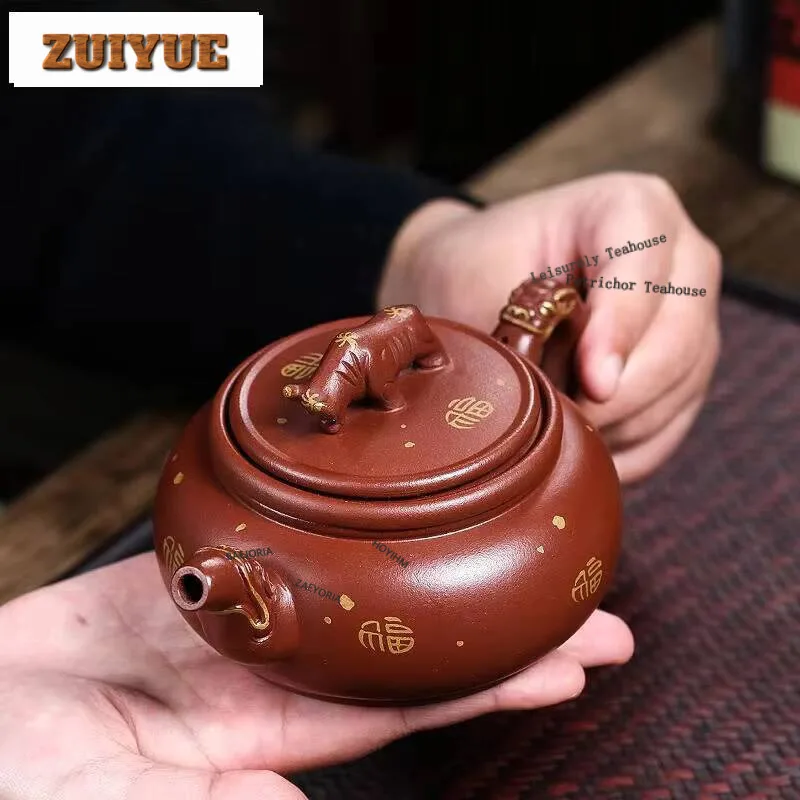 340ml Creative Yixing Purple Clay Teapots Handmade The Cow Lid Pot Raw Ore Dicaoqing Mud Kettle Chinese Zisha Tea Set Craft Gift