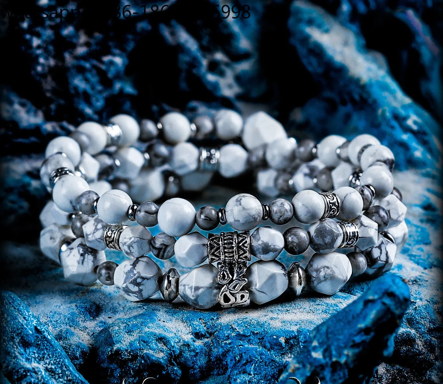 [Snow Soul] White Pattern Stone Bracelet Boys Map Stone Bracelet Multi-circle Beads Stacked