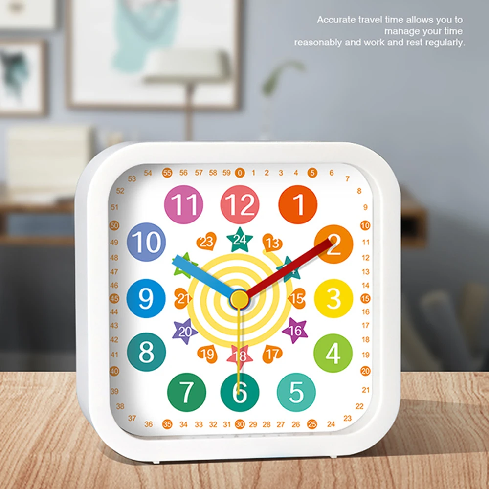 Square Early Education Alarm Clock Cartoon Silent Bedside Table Wake-up Tool Learning Time Clock For Bedroom Office Decoration