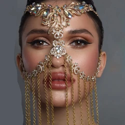 Stonefans Luxury Flowers Rhinestone Tassel Mask Halloween Accessories Indian Jewelry Sexy Crystal Face Chain Mask for Women Gift