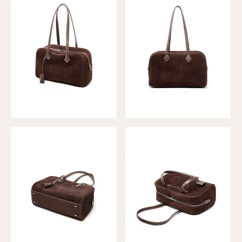 حقيبة بوسطن متعددة الاستخدامات للأعمال النسائية 2025 حقيبة يد جديدة من جلد الغزال البولينج ذات سعة كبيرة تحت الإبط حزمة كتف واحدة #5