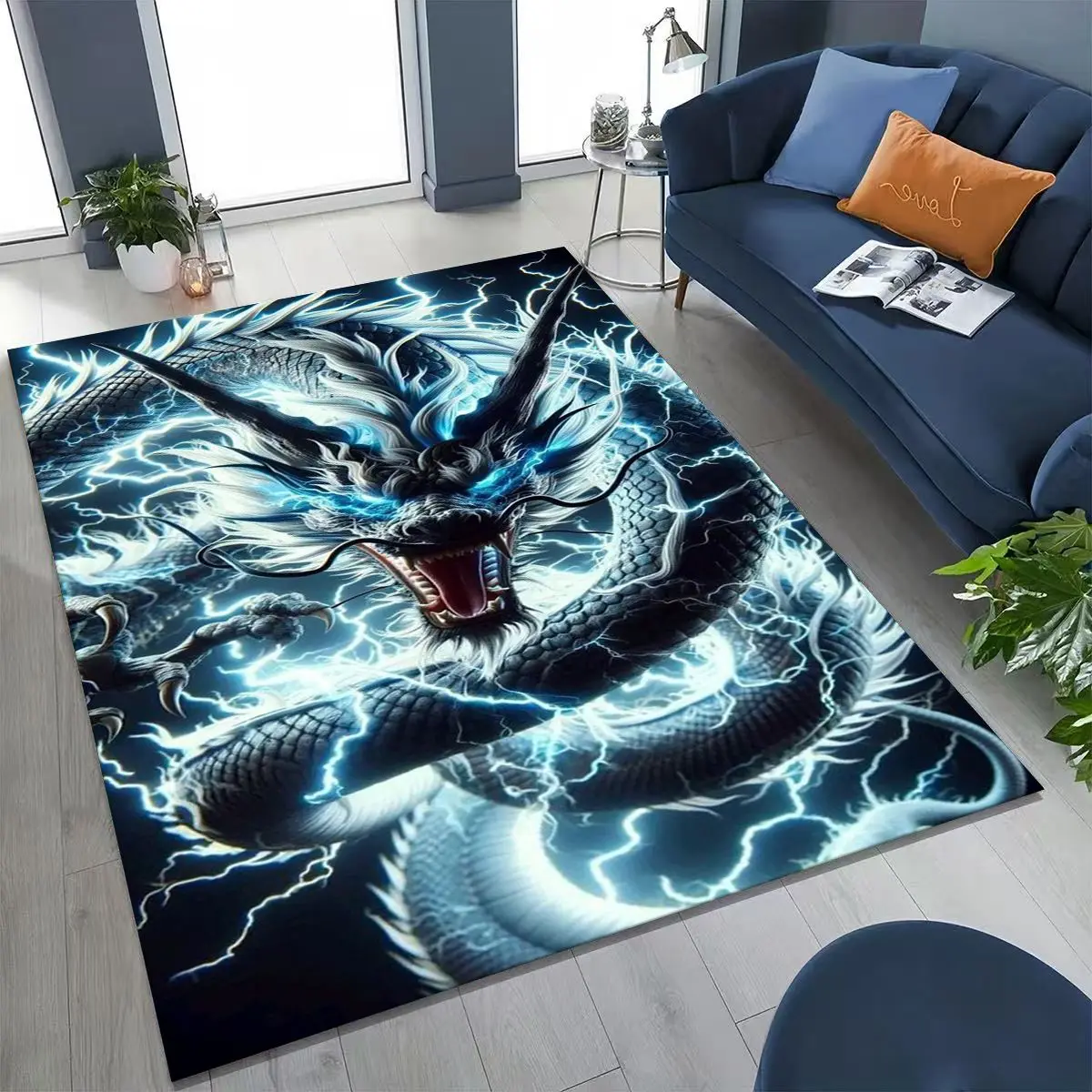 

Magic Dragon Mythology Art Chinese Loong Cartoon Rug for Bedroom Living Room Sofa Home Doormat Decor, Large Non-slip Floor Mat