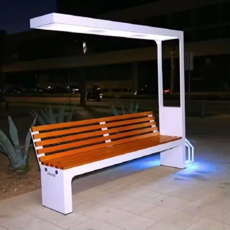 Steel Solar Smart Chair With Charger Smart Solar Advertising Bench Outdoor Park Chair