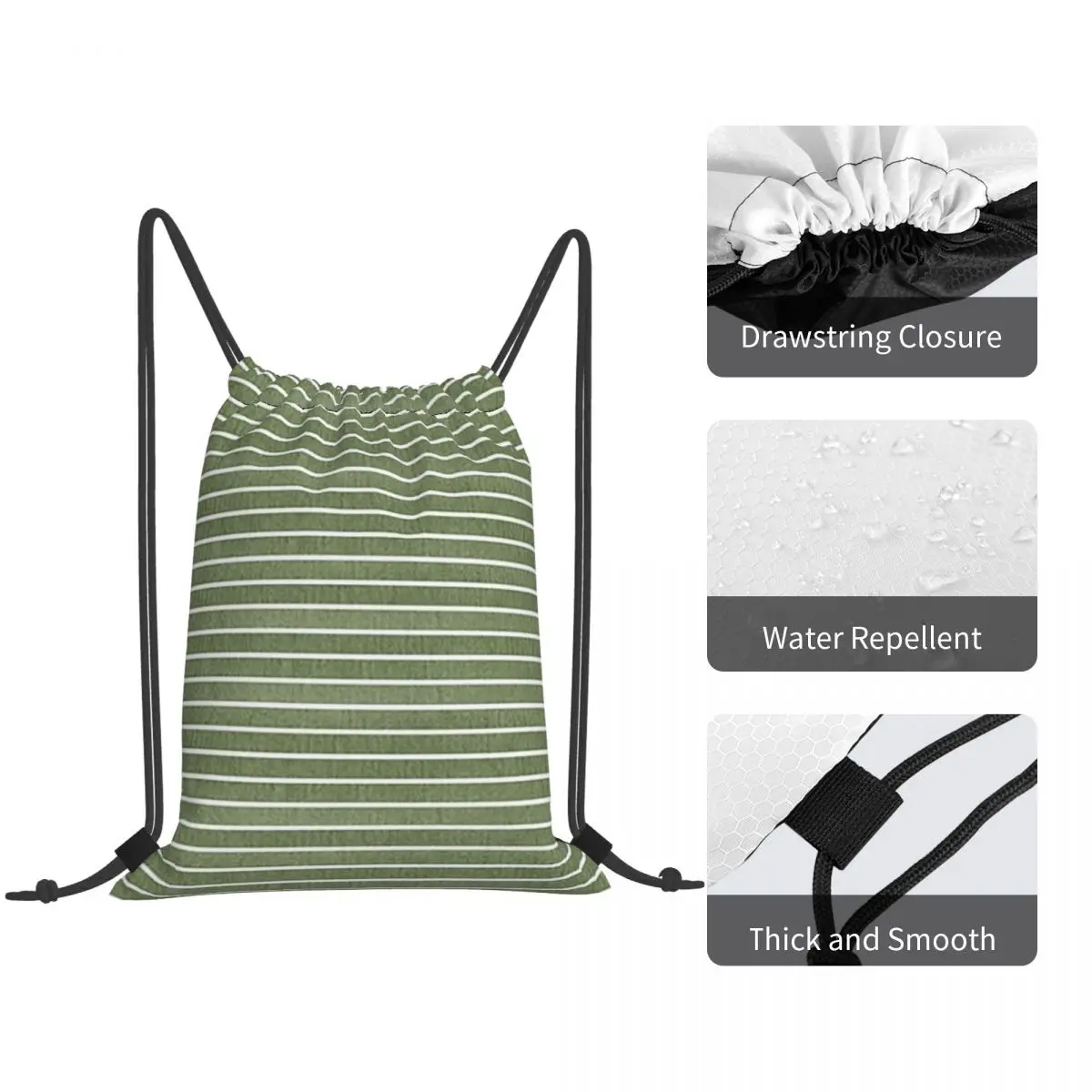 Warm Green Stripes Backpacks Fashion Drawstring Bags Sports Bag Book Bags for Man Woman School