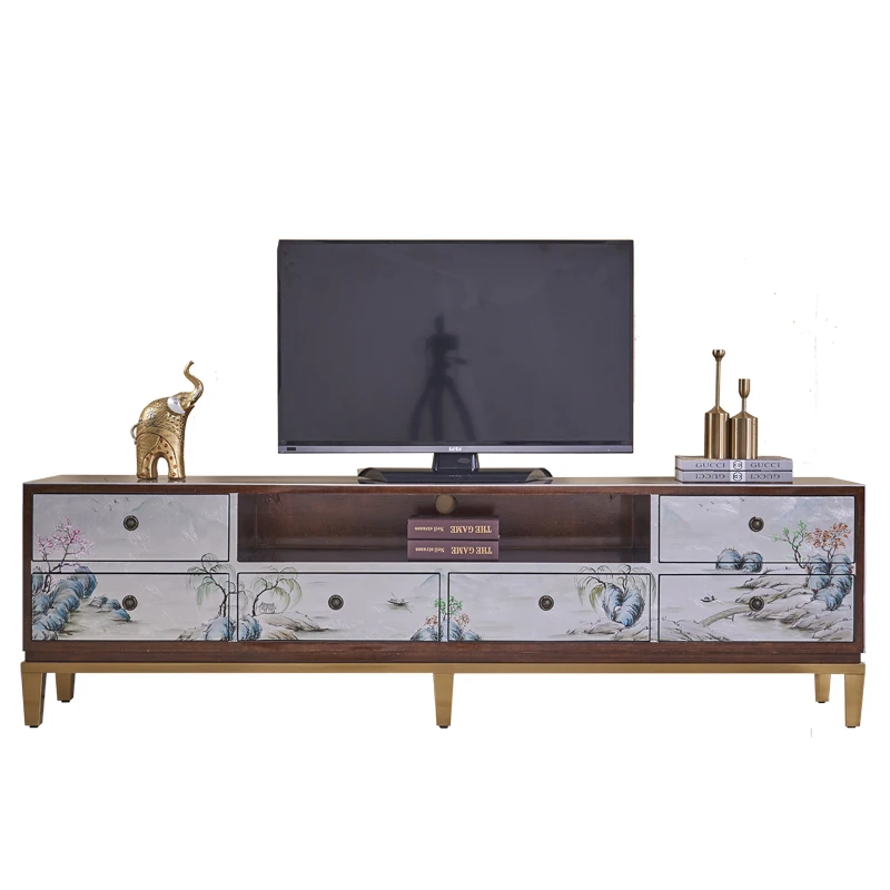 TV Cabinet, Postmodern New Chinese Style Floor Cabinet, Hand-painted Decorative Cabinet, Gold-plated Baking Paint Cabinet