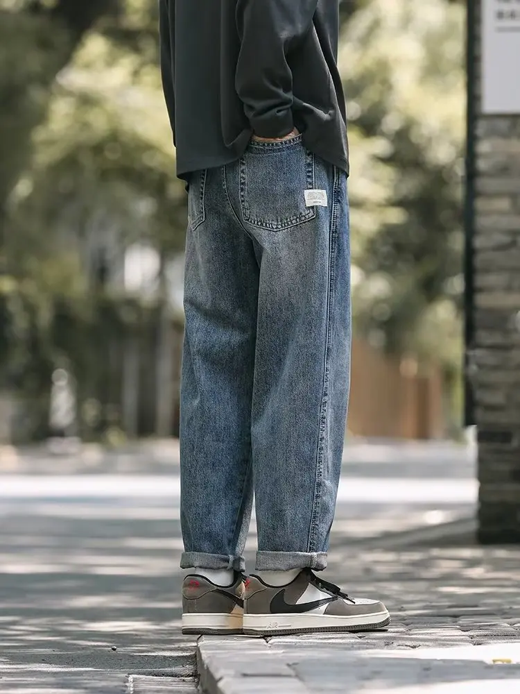 

Retro Japanese Sle Men's Casual Harajuku Jeans Spring Autumn New Loose Straight Leg Student Wear Wide Leg Long Trousers