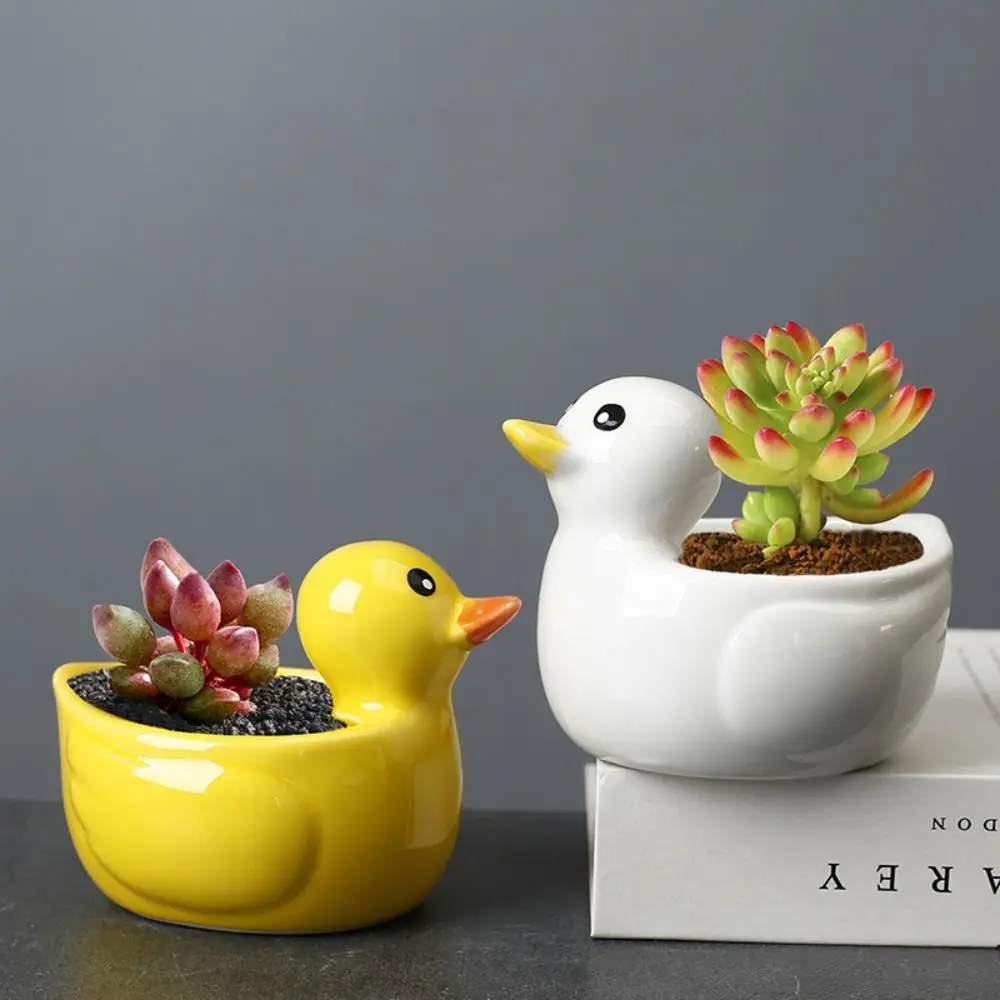 

Creative Duck Ceramic Flower Pot Handicraft Simulated Animal Ornament Vase Cute Succulent Plant Flowerpot Office