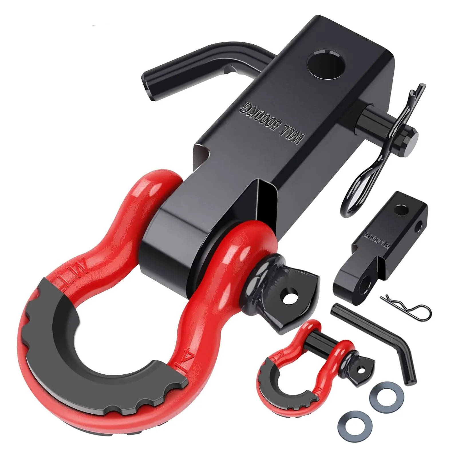 Forged 2 Inch Solid Shank Trailer Hitch Arm with D Shackle and Pin Carbon Steel Aluminum Tow Bar for Off Road SUV Recovery