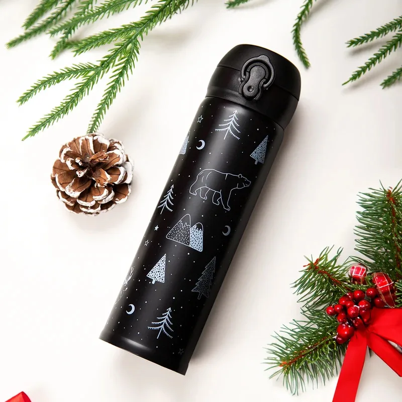 500ml stainless steel insulated thermos cup, double layer vacuum christmas holiday water bottle, portable household travel mug