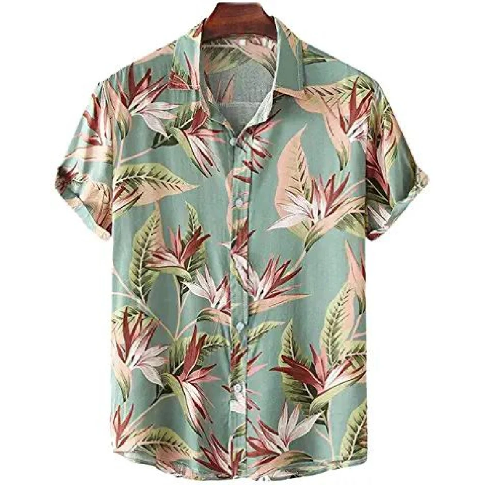 Men's Shirt Fashion Plant Flowers Graphic Pattern 3D Printed Short Sleeve Shirts Summer Hawaii Vacation Tops Casual Men Clothing