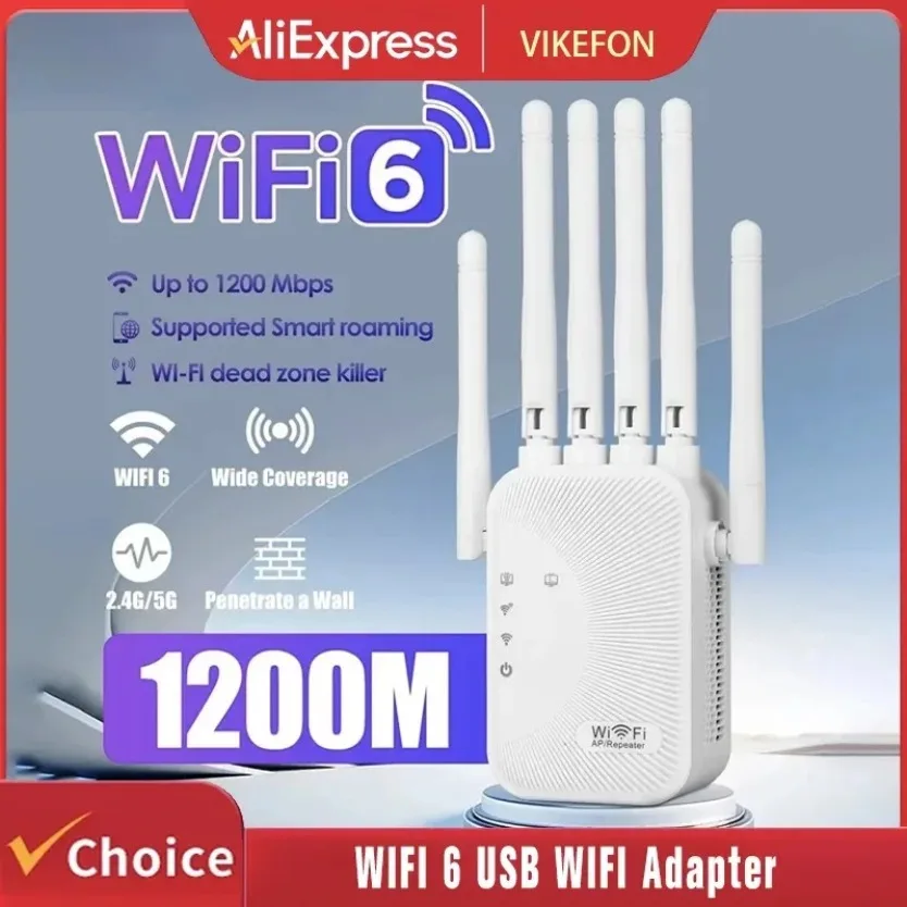 1200Mbps Dual Band WiFi Signal Booster 6 Antennas Wireless Extender Repeater Through Wall Easy Setup For Home Bedroom Network