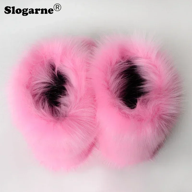 Women\'s Winter Faux Fox Fur Boots Outdoor Luxury Furry Snow Boots Woman Plush Warm Platform Shoes New Fashion Bottes Big Size 44