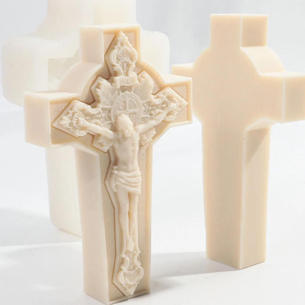 Passione di gesù statua candela stampo in Silicone fai da te gesù croce scultura astratta gesso candela stampo in resina decorazioni per la casa